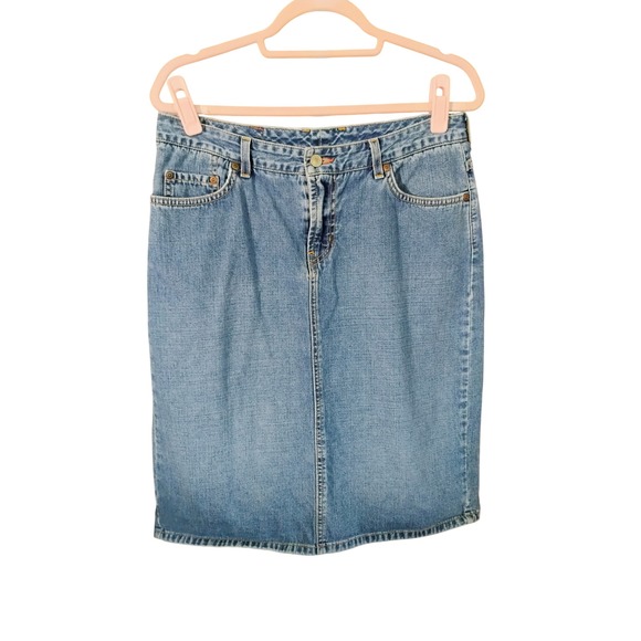 Lucky Brand Dresses & Skirts - VTG Lucky Brand Dungarees Jean Skirt Denim Blue Pencil American Made Sz 8